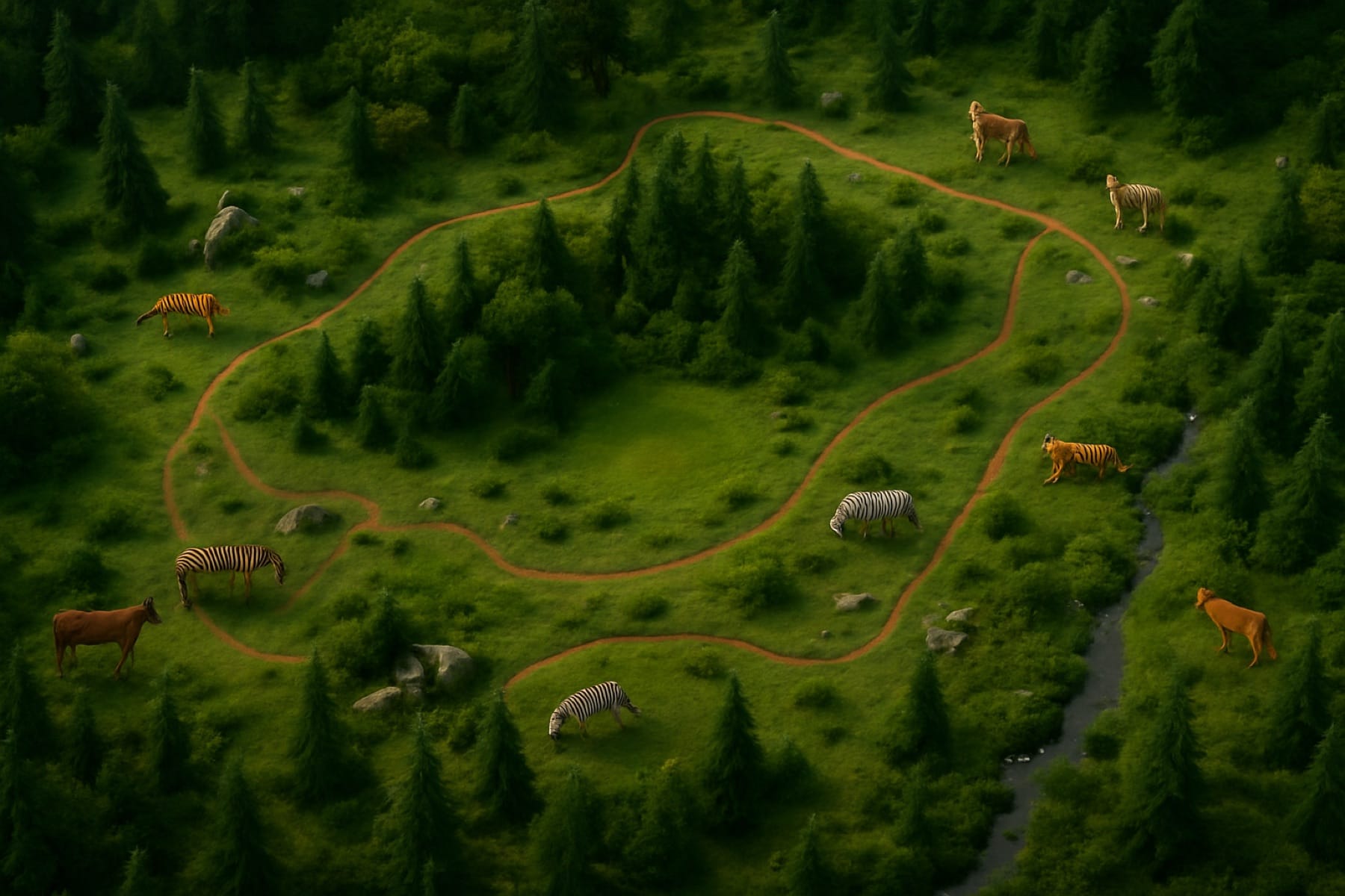 Geolocated rainforest rendered over a real trail